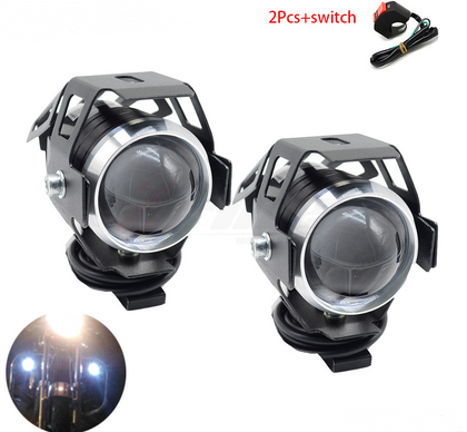 style: 2pcs with switch - Waterproof LED Motorcycle Headlights Auxiliary Lamp Spotlight High Power U5 12V