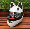 Color: White, Size: XXL - Motorcycle helmet with cat ears automobile race antifog full face helmet personality design with horn capacete casco