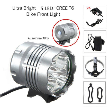 Color: 1 5T6 4 UK - LED Mountain Bike Headlight 5T6 Bicycle Light