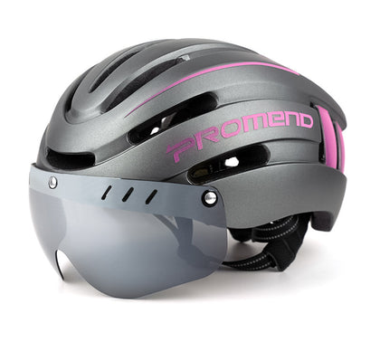 Color: Pink, Size: L - Helmet Integrated Molding With LED Warning Light Adjustable Mountain Riding Equipment