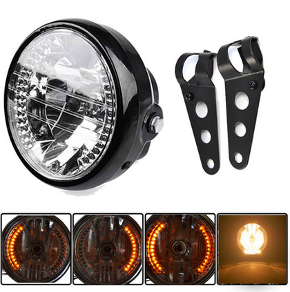 Color: Black - Motorcycle Headlight Turn Signal Indicator Blinker Light With Bracket Headlamp for Harley Suzuki Yamaha Cafe Racer
