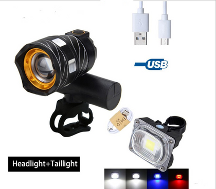 style: F - New bicycle USB light Highlight warning light Mountain bike headlights Charging headlight accessories