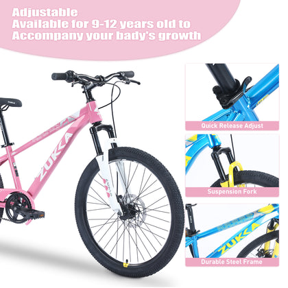 ZUKKA Mountain Bike,24 Inch MTB for Boys and Girls Age 9-12 Years,Multiple Colors