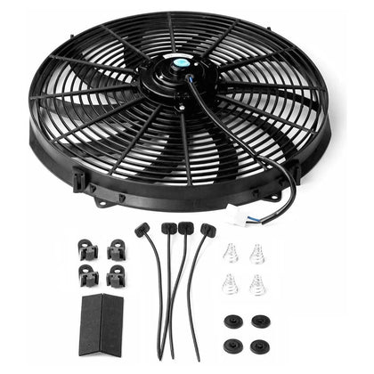 16 Inch Electric Radiator Cooling Fan 12V 120W 10 Blades Car Thermostat Kit w/ Mounting Kit