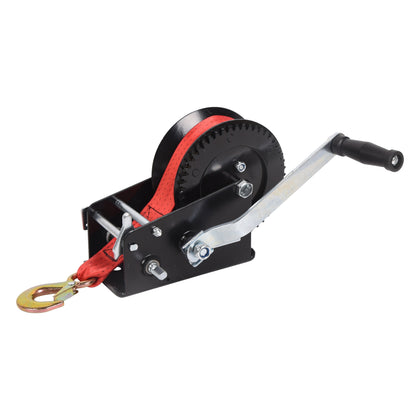 Boat Trailer Winch Hand Winch 3500lbs Heavy Duty Hook with 33ft Red Polyester Strap, Two Way Ratchet Portable Manual Winch for Trailers ATV UTV Boat Marine