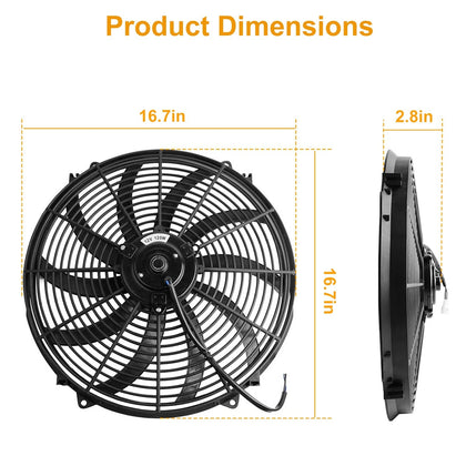 16 Inch Electric Radiator Cooling Fan 12V 120W 10 Blades Car with Mounting Kit