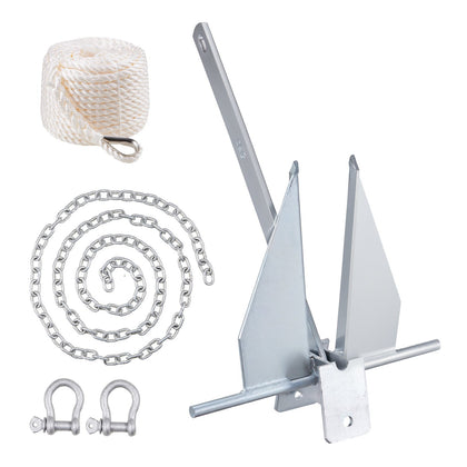 VEVOR Fluke Style Anchor Kit, 13 LBS Hot-Dipped Galvanized Steel Fluke Anchor with 7.9' Chain, 101' Rope and Two 0.4