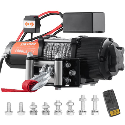 VEVOR Electric Winch, 12V 4500 lb Load Capacity Steel Rope Winch, IP55 1/4