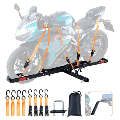 VEVOR Motorcycle Carrier, 600 LBS Steel Motorcycle Carrier Hitch Mount with Loading Ramp, Scooter Dirt Bike Trailer Hauler with Ratchet Straps and Stabilizer, for Car, Truck with 2