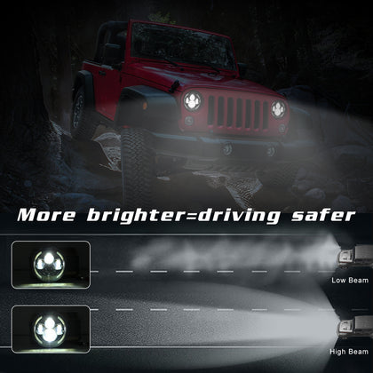 Car Headlights 7 Inch LED Headlights Halo Angle Eye 200W For Jeep Wrangler JK TJ LJ 97-17 C0026