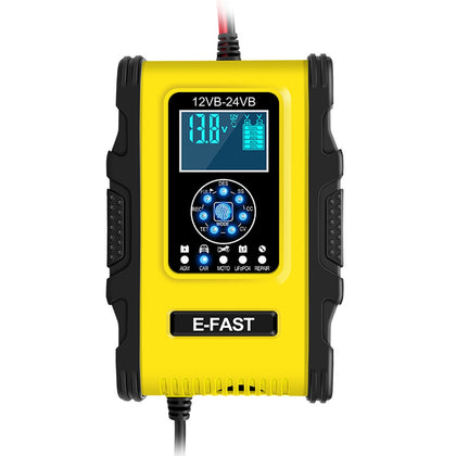 Quick Car Battery Charger 12v/24v Intelligent 7-stage Automatic Charging with Display for Lead-acid Battery US Plug