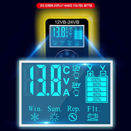 Quick Car Battery Charger 12v/24v Intelligent 7-stage Automatic Charging with Display for Lead-acid Battery US Plug