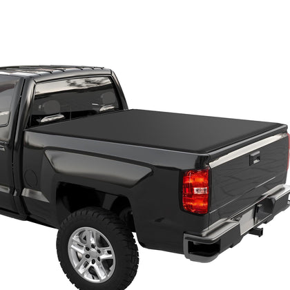 US GARVEE Soft Quad Fold 6.6ft Truck Bed Tonneau Cover Compatible with 2014-2018 Chevrolet Silverado 1500 Black