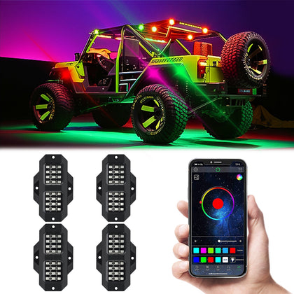 RGB LED Rock Lights Kits Multicolor Exterior Waterproof Underglow Neon Light Kits for Atv Utv Suv off Road Auto 1 to 4