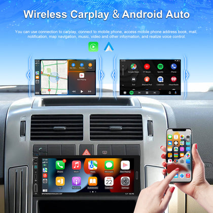Single DIN Car Stereo Wireless for Carplay Android Auto 6.86-Inch Car Radio Support Mirror Link Standard + 4 Light
