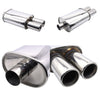 Car Exhaust Muffler Stainless Steel Tailpipe Tips Straight-Through Performance Double Outlet Exhaust Muffler Pipes Automobile Exterior Accessories XH-EP052-SL silver