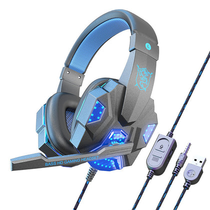 SY830MV Wired Headsets Over-Ear Stereo Earphones Cool Lighting Gaming Headset for Smart Phones Computer Laptop Tablet Dark Blue