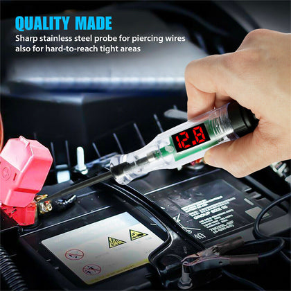 Electrical Tester Pen Battery Tester Automotive With Clip Digital Display System Spring Light Weight Electric Test Pen For Car Truck Motorcycle red