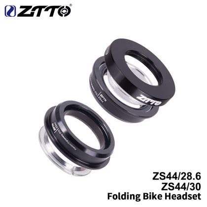 ZTTO 44mm Folding Bike Headset Steering Straight Tube Fork CNC Mountain Bike Low Profile Semi-integrated Bicycle Bearing black