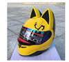 Color: Yellow, Size: M - Motorcycle helmet with cat ears automobile race antifog full face helmet personality design with horn capacete casco