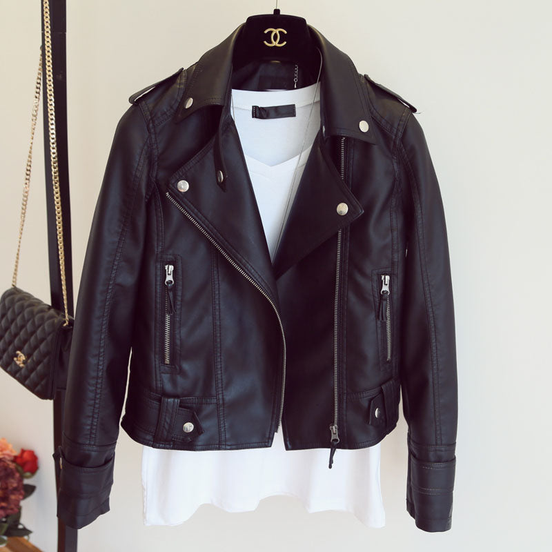 Color: Black High quality PU, Size: S - Wild leather women's short section Korean version of the pu Slim jacket jacket autumn and winter motorcycle clothing