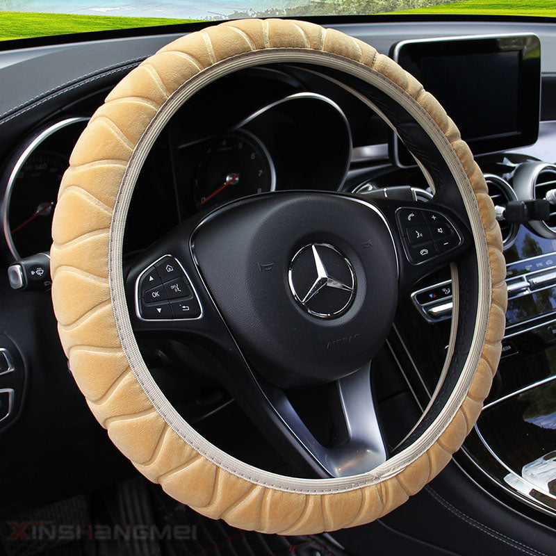 Color: Beige - Car plush steering wheel cover