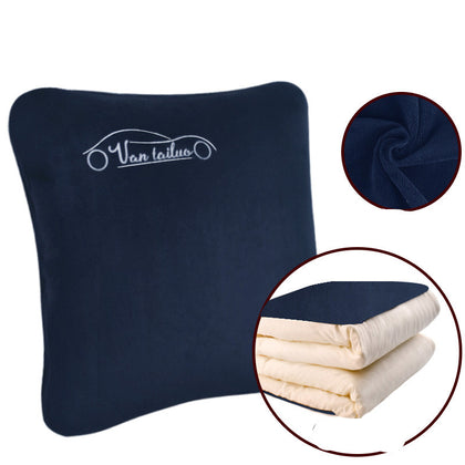 Color: Dark Blue - Car pillow quilt dual-use thickened nap in winter