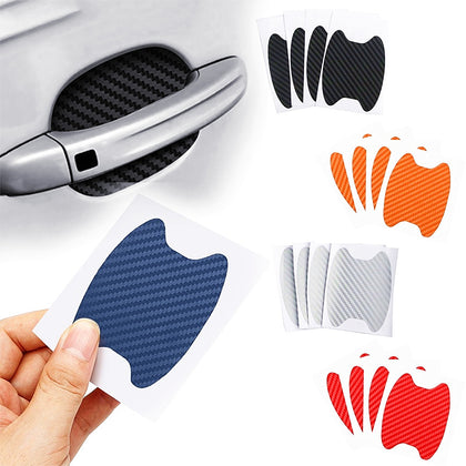 Color: Silver - 4pcs / set of door stickers carbon fiber scratch-resistant car handle stickers