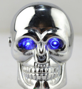 3D Skull Head Blue Led Eye Car Automatic Speed Wood Style Gear Shift Knob Head