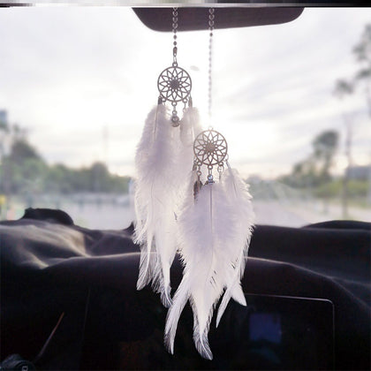 Color: White, Style: Double circle - Dreamcatcher hanging pendant car