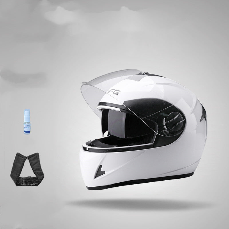 Color: White, style: Transparent - Electric Battery Motorcycle Anti-Fog Helmet Full Face Helmet