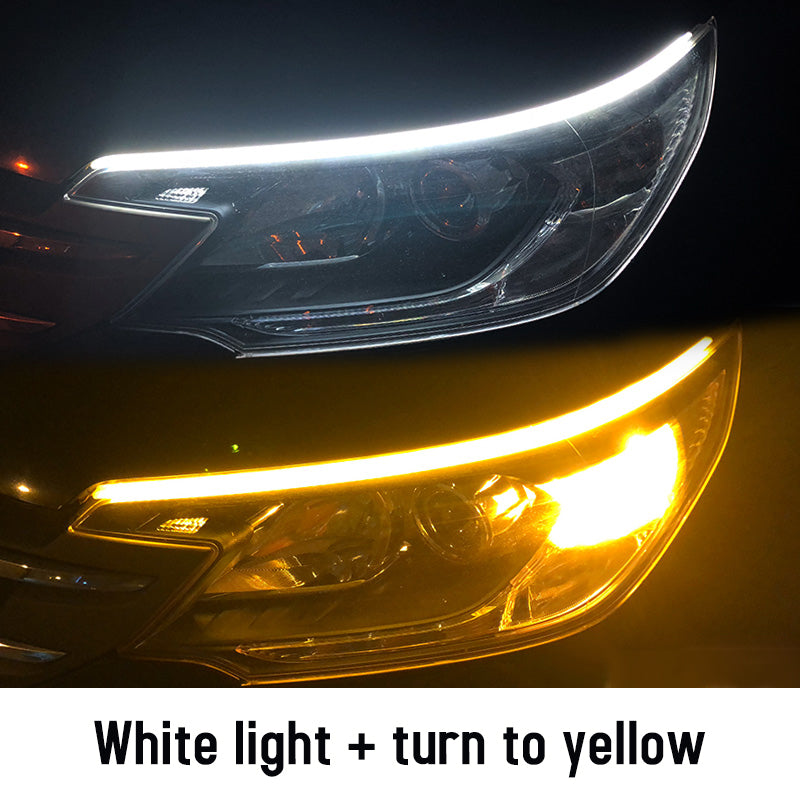 Color: White yellow streamer, style: 60cm - 2pcs Led DRL Car Daytime Running Lights Flexible Waterproof Auto Turn Signal Yellow Brake Side Headlights Light Car Accessories