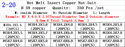 Color: 2to20 - Brass Hot Melt Inlaid Nut Hot Forming Copper Thread Kit