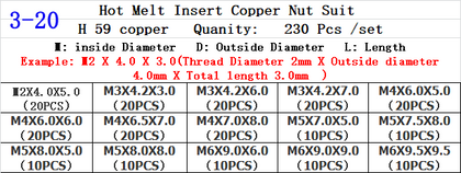 Color: 3to20 - Brass Hot Melt Inlaid Nut Hot Forming Copper Thread Kit