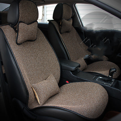 Color: Brown, style: A - Car Cushion Four Seasons General Flax Cushion Small Waist Cushion All Inclusive No Binding Summer Cool CushionFour Seasons Cushion