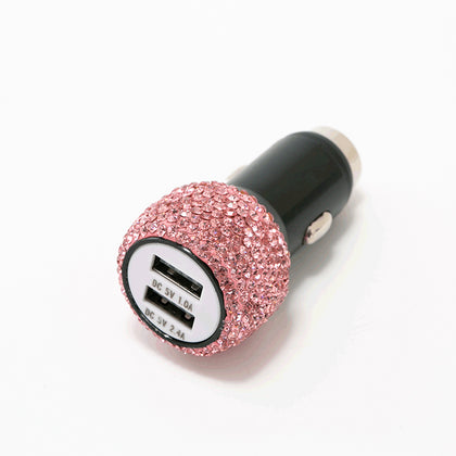 2.4A Dual Port Car Mobile Phone Charger With One For Two Diamond-Inlaid Dual Usb Car Charger Travel Car Charging Head