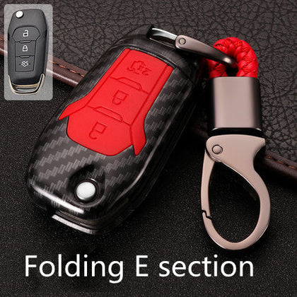 Color: Folded carbon fiber red - Fox Key Cover 2018 Ford Maverick Wing Bo Car Key Case 15 Models Special Silicone Shell Buckle For Fox