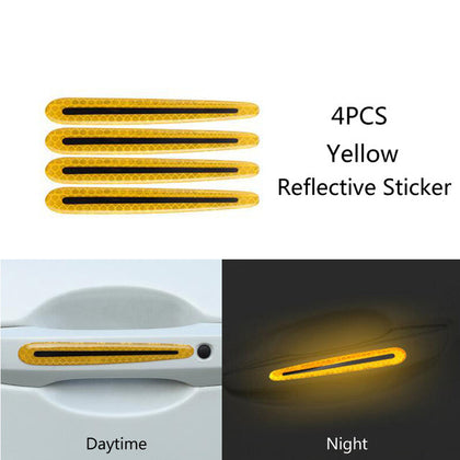 Color: Yellow, style: Strip - Carbon fiber handle anti-scratch nail cover car sticker car door handle wrist anti-scratch sticker paint protection film reflective