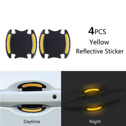 Color: Yellow, style: Bat - Carbon fiber handle anti-scratch nail cover car sticker car door handle wrist anti-scratch sticker paint protection film reflective