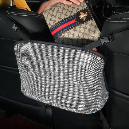 Crystal Rhinestone Car Storage Bag Organizer Barrier Of Backseat Holder Multi-Pockets Car Container Stowing Tidying