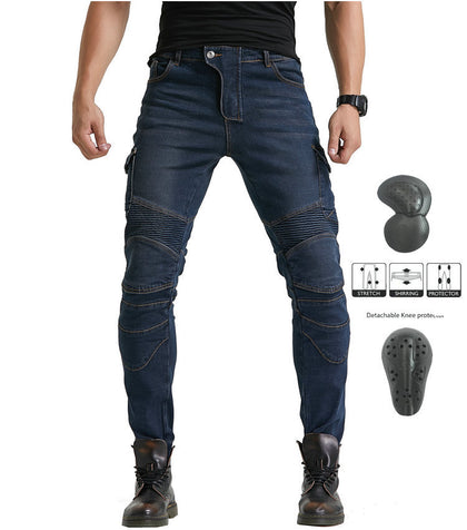 Color: Paragraph E, Size: 2XL - Kevlar Motorcycle Jeans Men And Women High Elastic Motorcycle Riding Knight Pants Racing Pants