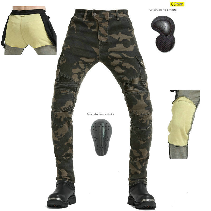 Color: Paragraph H, Size: 3XL - Kevlar Motorcycle Jeans Men And Women High Elastic Motorcycle Riding Knight Pants Racing Pants