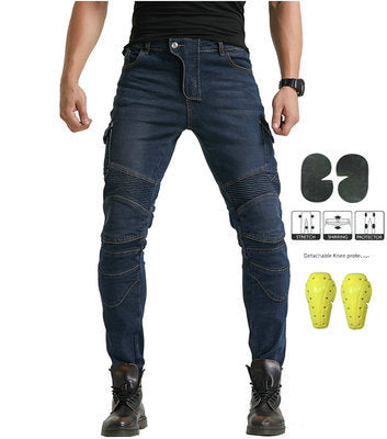 Color: Paragraph F, Size: 2XL - Kevlar Motorcycle Jeans Men And Women High Elastic Motorcycle Riding Knight Pants Racing Pants