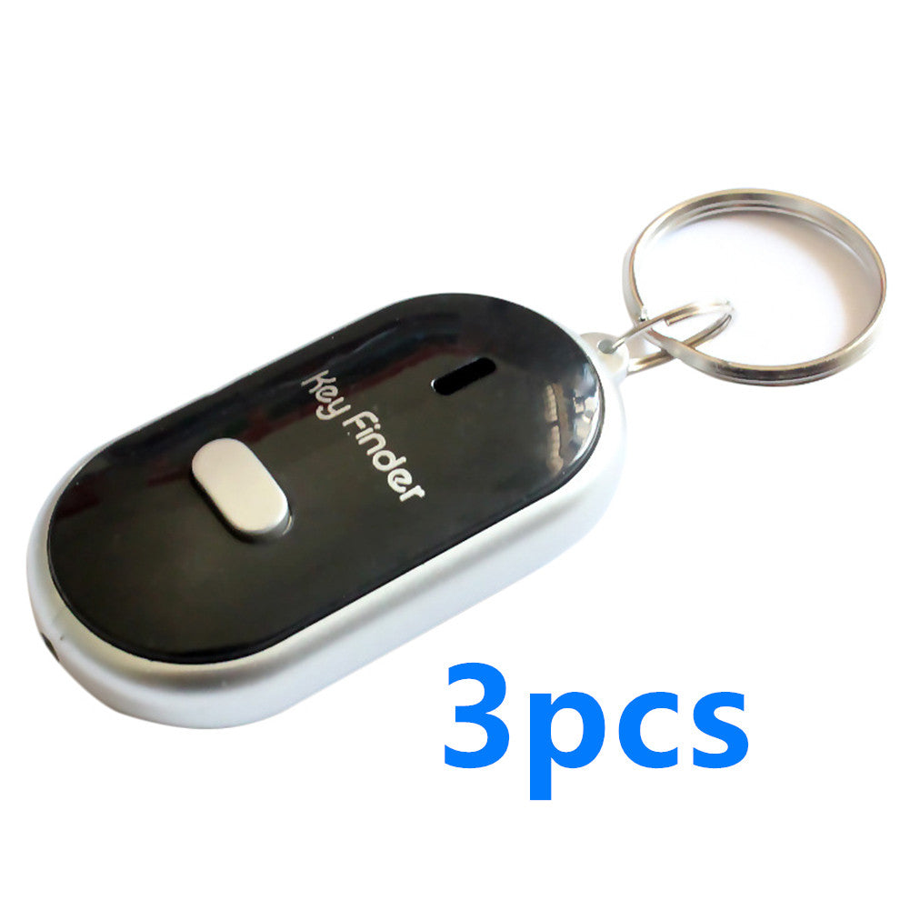 Color: Black 3pcs - New LED whistle control induction key ring Elderly key finder Multi-function key anti-lost device