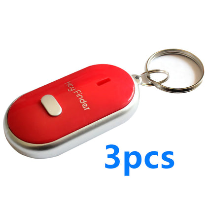 Color: Red 3pcs - New LED whistle control induction key ring Elderly key finder Multi-function key anti-lost device