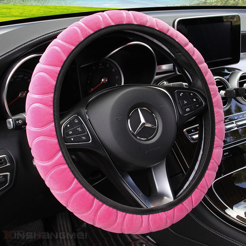 Color: Pink - Car plush steering wheel cover