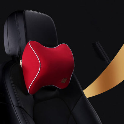 Color: Red Headrest - Car Memory Foam Headrest Lumbar Cushion Set