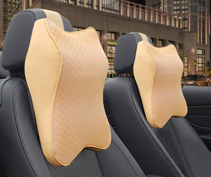 Color: Beige, Size: M, Quantity: 2PC - Car headrest lumbar support neck pillow for car