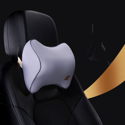 Color: Grey Headrest - Car Memory Foam Headrest Lumbar Cushion Set