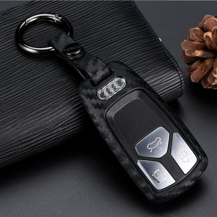 Style: Round button key case - Carbon fiber silicone key case for car